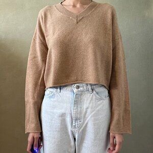 Wool Blend Cropped V-Neck Sweater